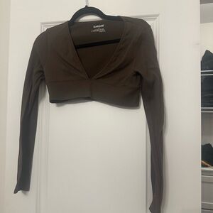 Garage Brown Ribbed Long Sleeve Crop Top